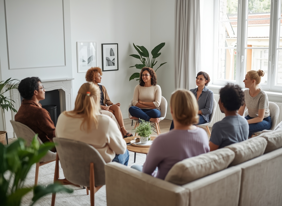 Small group mindfulness class in a peaceful room
